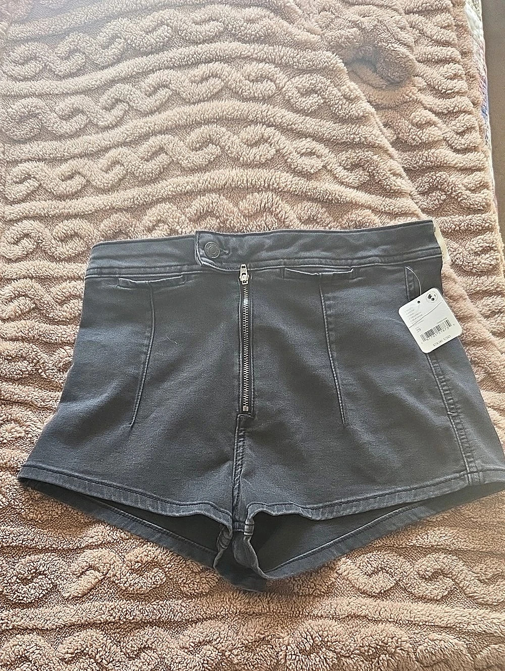 Free People We The Free Honeycomb High Rise Denim Brief Black Waist 29